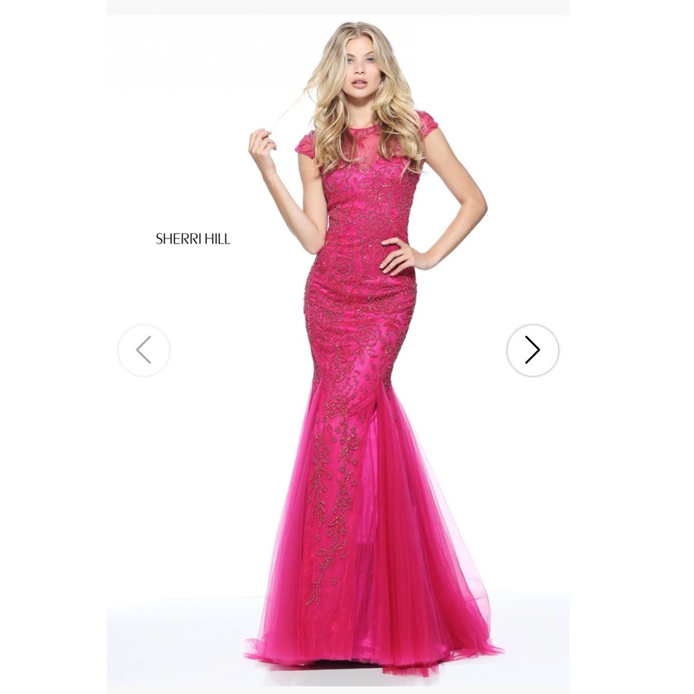 Sherri Hill 51117 Mermaid Gown Women Size 2 NWT Berry Beaded Tulle Prom  $518